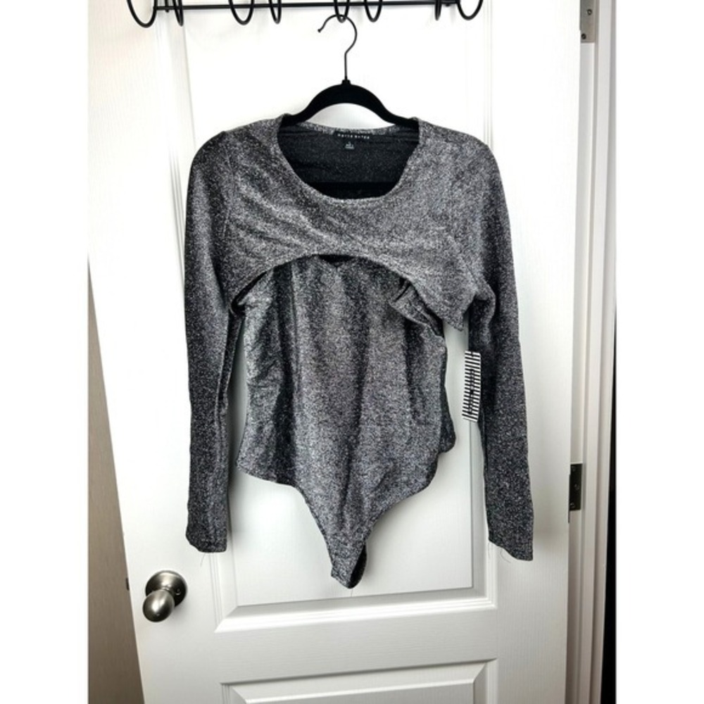 Haute Monde Silver Metallic Lurex Layered Long Sleeve Bodysuit‎  L